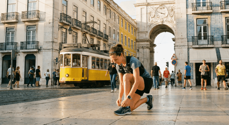 atleta a apertar os atacadores